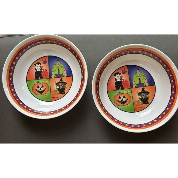 Vintage Halloween Candy Bowls Melamine Mario Lot of 2 Dracula Frankenstein 10" - Picture 9 of 14